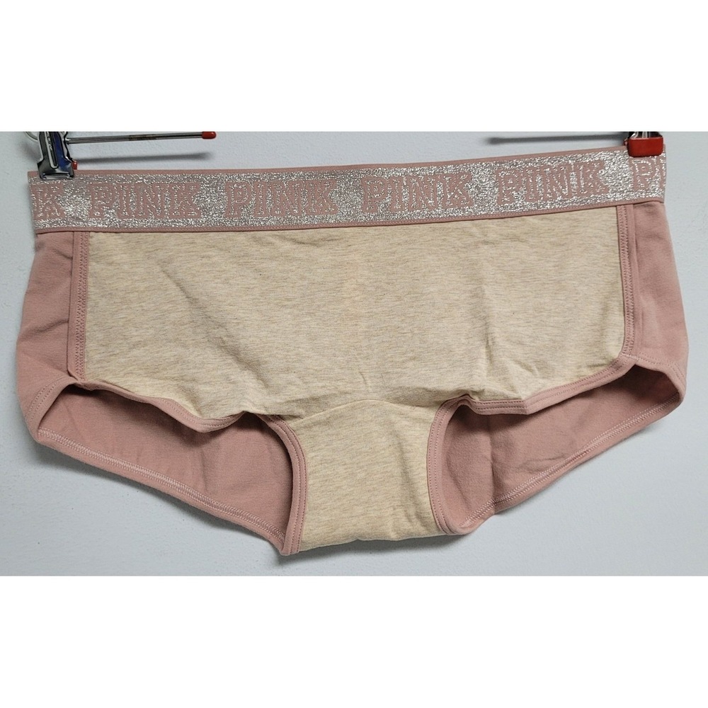 PINK Victoria's Secret Boy Short Womens Panty Large New Glitter Waistband Plaid